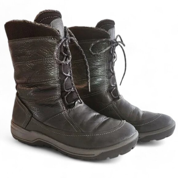 Ecco Winter Snow Boots | Women’s 7 | Black Leather, Lace Up, Rugged Sole - Picture 3 of 8